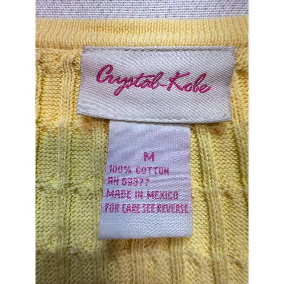Crystal-Kobe Womens Cable Knit Cardigan Sweater Size M Yellow Button Up - Picture 2 of 9